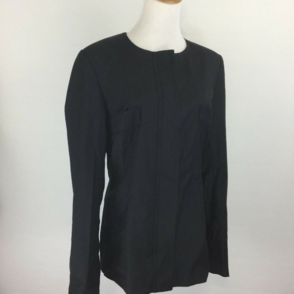 LONGCHAMP Black Hidden Zipper Wool Blend Jacket - Picture 3 of 11